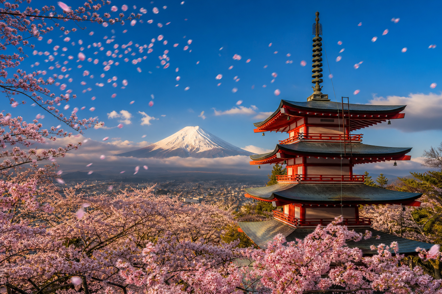 Japão — Pagoda Chureito e Monte Fuji